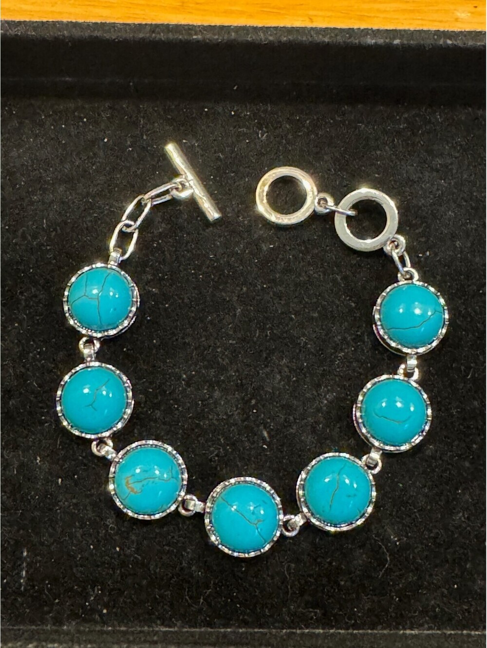 Silver Tone Round Turquoise Link Bracelet